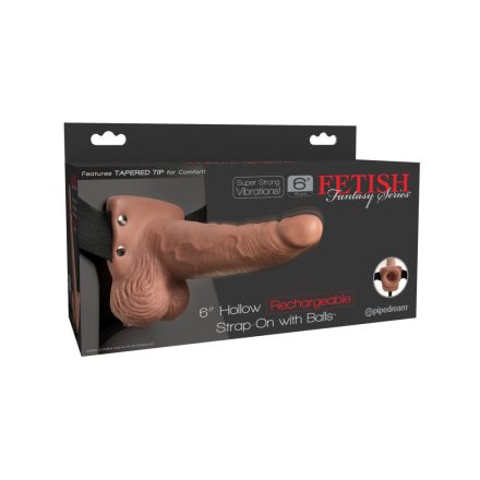 6" Hollow Rechargeable Strap-On with Balls Tan