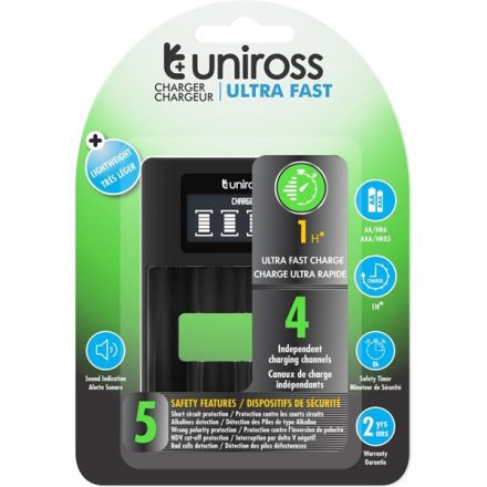 Uniross UCU005 ULTRA AA/AAA védelemmel processzoros LCD gyorstöltő