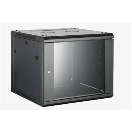 Hikvision Rackszekrény - 19" fali kivitel (9U, 600x450x500, fekete, egyrekeszes, üvegajtós, max.40 kg)