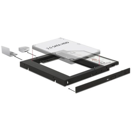 Delock Beépítő Keret - 62669 (SATA 5.25" -> 1 x 2.5" SATA HDD-hez, vékony kialakítású, legfeljebb 9,5 mm)