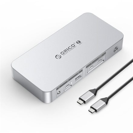 Orico Notebook Dokkoló - TB4-SV (Bemenet: Thunderbolt, Kimenet: HDMI/DP/3,5mm Jack/RJ45/USB-A+C/PD85W, sötétszürke)