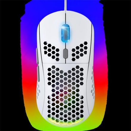 Spirit of Gamer Egér - S-PM4 RGB Arctic (Optikai, 12800DPI, 6 gomb, harisnyázott kábel, fehér)