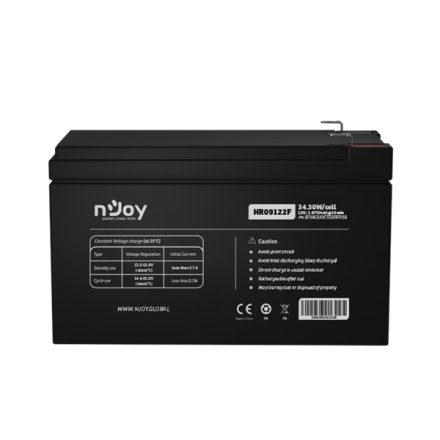 NJOY Szünetmentes akkumulátor - HR09122F (12V/9Ah, High Rate Discharge,  Long-life, T2/F2, zárt, gondozás mentes, AGM)