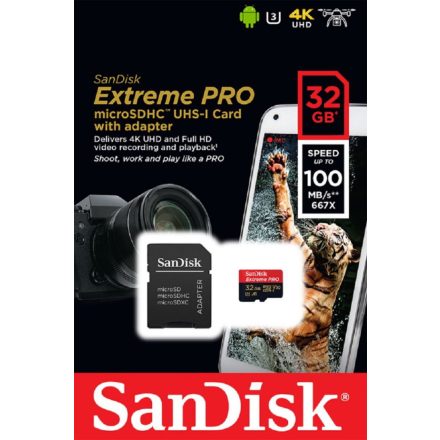 Sandisk 32GB microSDHC Extreme Pro Class 10 UHS-I V30 A1 + adapterrel