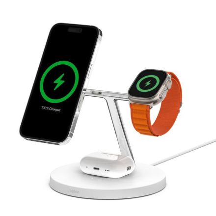 Belkin BoostCharge Pro 3-IN-1 Wireless Charging Stand With MagSafe White