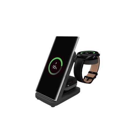 FIXED vezetéknélküli QI töltőállomás 3 eszköz egyidejű töltésére, Samsung Galaxy Watch-hoz is, fekete