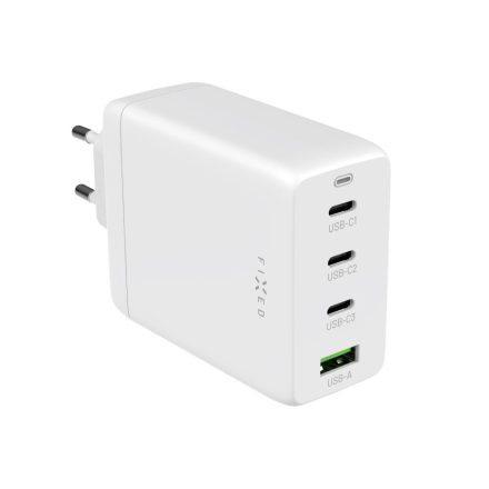 FIXED hálózati töltő 3xUSB-C 1xUSB-A kimenet, GaN technológia,PD 3.0, 100W, fehér