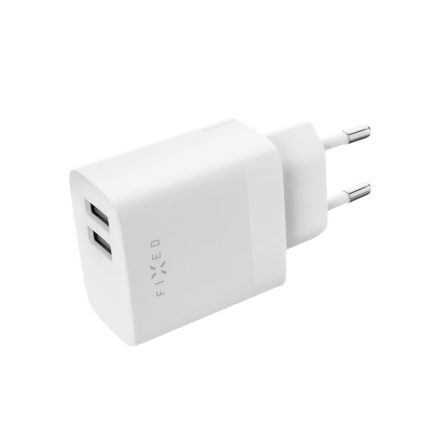 FIXED hálózati töltő, 2*USB-A kimenet, 17W + USB/USB-C kábel, fehér