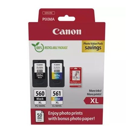 Canon PG-560 XL + CL-561 XL Multipack tintapatron + Photo Paper Value Pack