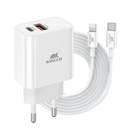 RivaCase RivaPower PS4102 WD5 EU Wall Charger PD20W + QC3.0, USB-A + USB-C with USB-C/Lightning cable White