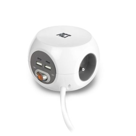 ACT Power Strip Cube E Socket Hálózati Elosztó Kapcsolóval 3DIN 1,5m White