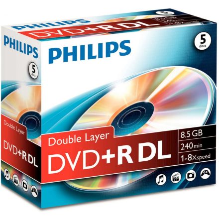 Philips DVD+R 8,5 Gb 8x kétrétegű hengeres 10db/cs (10-es címke)