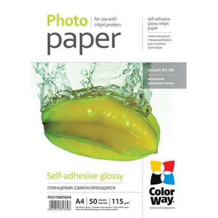 COLORWAY Fotópapír, fényes öntapadó (glossy self-adhesive), 115 - 80g/m2, A4, 50 lap