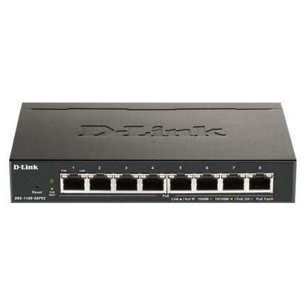 D-LINK Switch 8x1000Mbps (8xPOE) Fémházas Asztali Menedzselhető, DGS-1100-08PV2/E