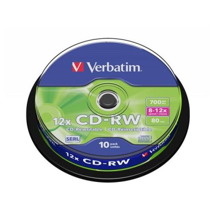 VERBATIM CD-RW lemez, újraírható, SERL, 700MB, 8-10x, 10 db, hengeren