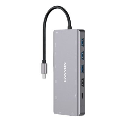 CANYON HUB 13-in-1, USB-C, 3xUSB3.0, 1xUSB2.0, 2xHDMI, VGA, Ethernet, Audio, SD/microSD, szürke - CNS-TDS12