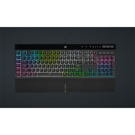 CORSAIR Vezetékes Billentyűzet Gaming, K55 RGB PRO XT, 6 programozható billentyű, Cseppálló, Csuklótámasz, US, fekete