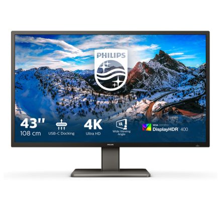 PHILIPS VA monitor 42.51" 439P1, 3840x2160, 16:9, 4ms, 400cd/m2, 3xHDMI/DisplayPort/USB-C/3xUSB/LAN/USB-C, hangszóró