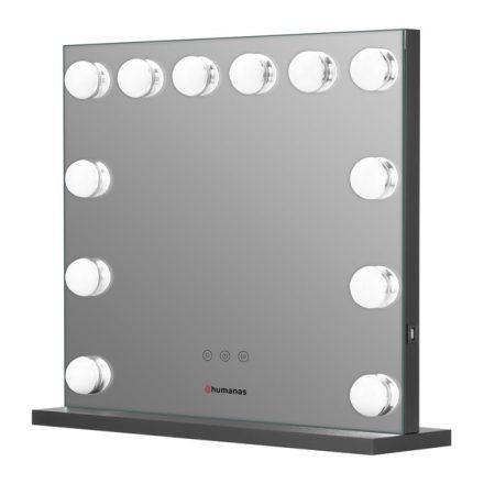 HUMANAS HM02 maxi álló sminktükör, 55x45 cm,12 LED, integrált érintő gombok 3 színhőmérséklet, szabályozható fény, black