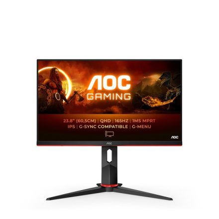 AOC Gaming 165Hz IP monitor 23,8" Q24G2A/BK, 2560x1440 16:9, 350cd/m2, 1ms, HDMI/DisplayPort, hangszóró, áll. mag, pivot