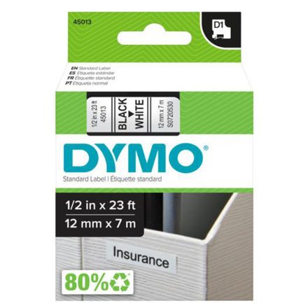 Feliratozógép szalag Dymo D1 S0720530/45013 12mmx7m ORIGINAL fekete/fehér