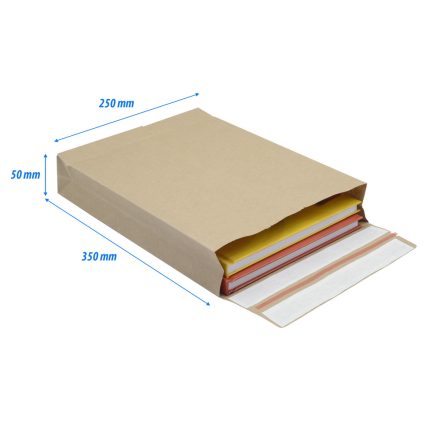 Csomagküldő webshop tasak 250x350x50mm, erős kraft papírból 250 db/doboz, E-green barna