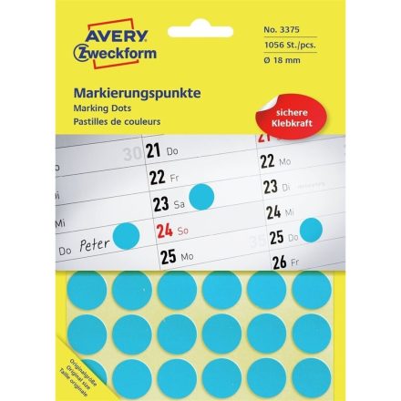 Etikett címke, o18mm, jelölésre, 24 címke/ív, 44 ív/doboz, Avery kék