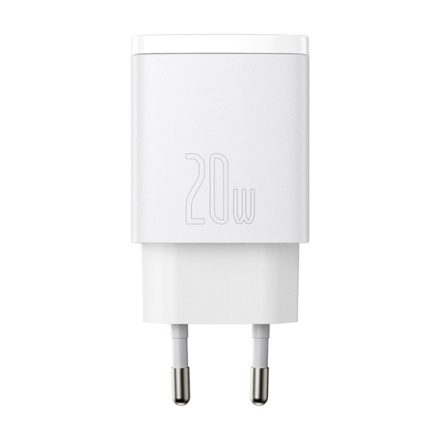 Baseus Compact 20W-os hálózati töltő Type-C, USB-A, fehér