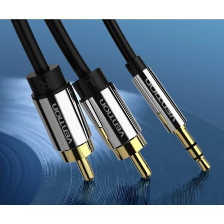 Vention 3.5mm jack/M -> 2*RCA/M,  (audio, aranyozott, fémház), 5m, kábel