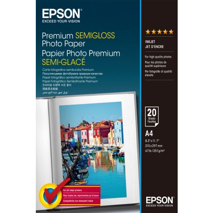 Epson prémium félfényes fotópapír (A4, 20 lap, 251g)