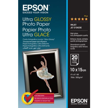 Epson ultra fényes fotópapír (10x15, 20 lap, 300g)