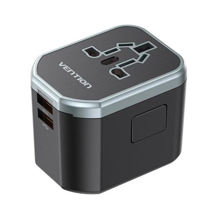 Vention USB-C+A+A (3port,20W/18W/18W, fekete,travel), töltő