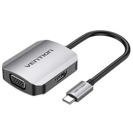 Vention USB-C -> HDMI/VGA (0,15m Szürke Aluminum Ötvözet) konverter