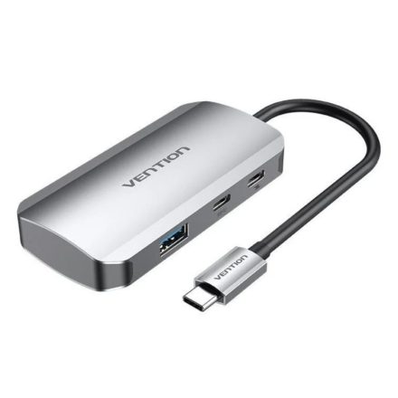 Vention USB-C -> USB3.0*3/Gigabit Ethernet/PD, 0,15m (szürke fémszerű), Hub