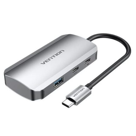 Vention USB-C -> USB3.0x4/PD  (0,15m Szürke Aluminum Ötvözet), Hub