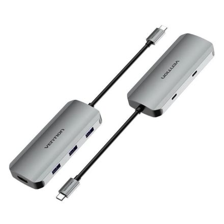 Vention USB-C -> HDMI/USB-C Gen 1/USB 3.0x3/PD (0,15m Szürke Aluminum Ötvözet), Dokkoló