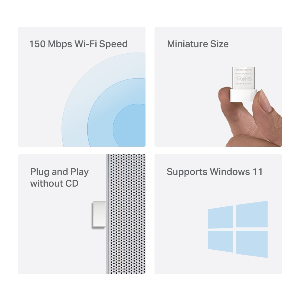 Mercusys MW150US N150 nano USB WiFi adapter, 2,4 GHz
