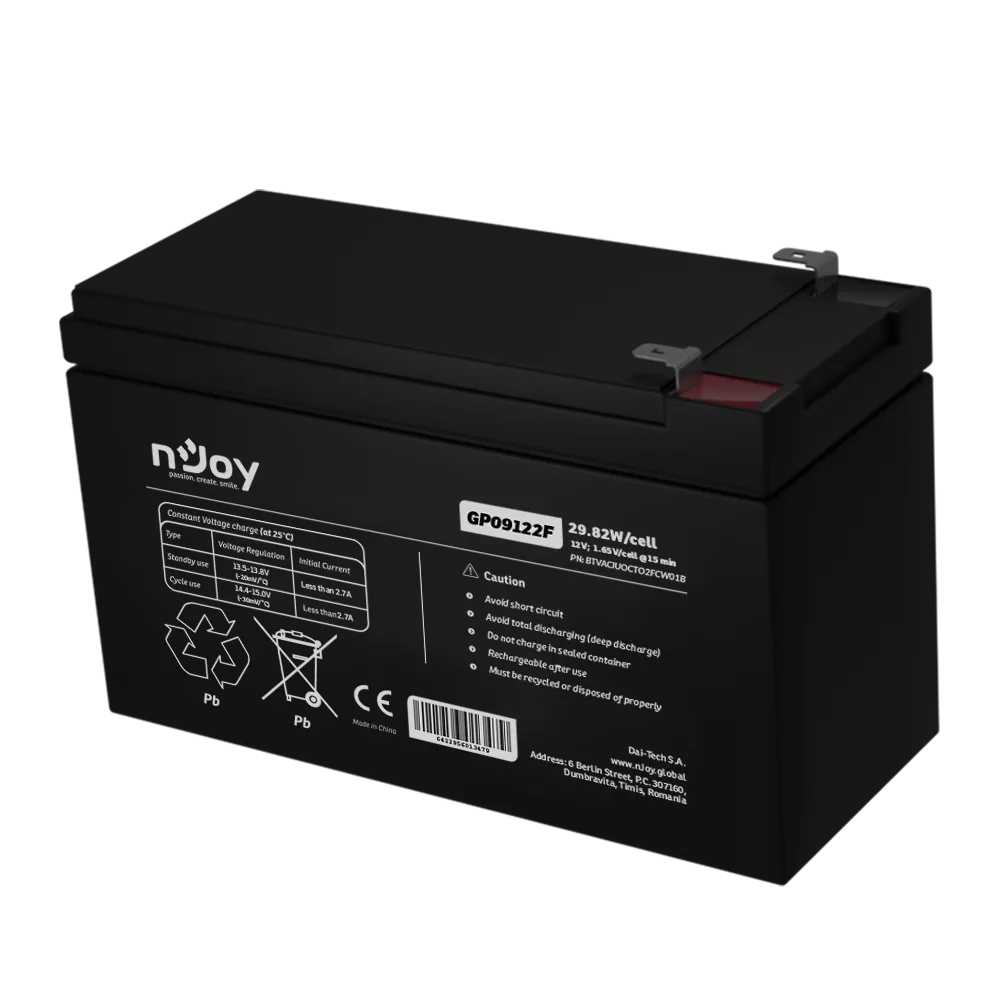 NJOY GP09122F 12 V 9 Ah zárt ólomakkumulátor (UPS akku), F2/T2