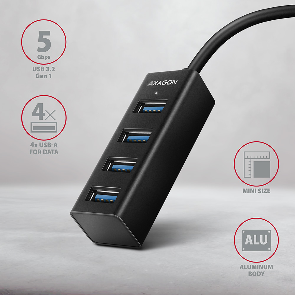 Axagon HUE-M1A 4 portos USB 3.2 mini hub, fém, fekete 2