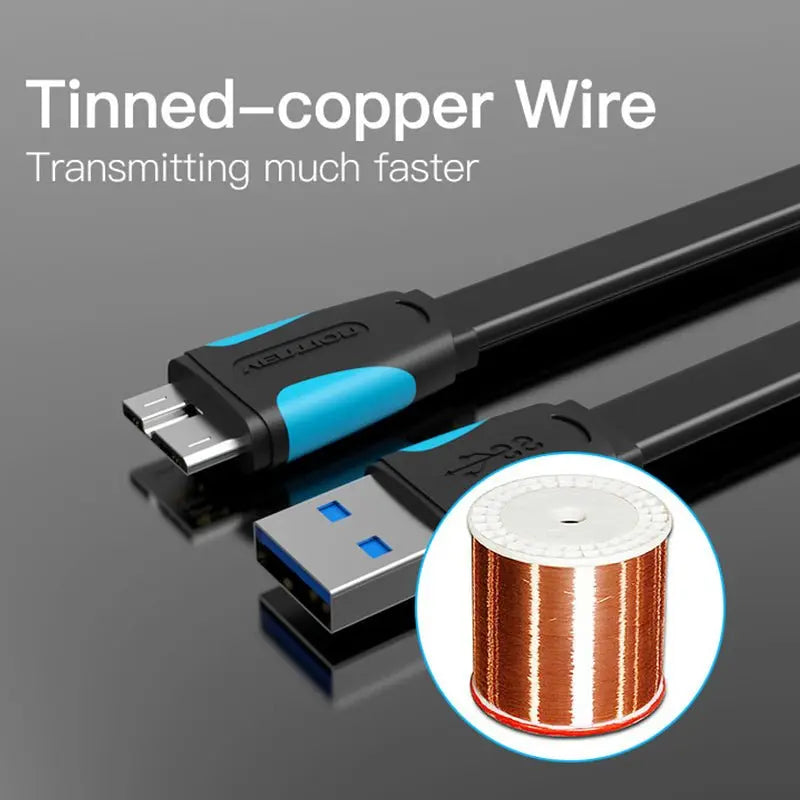 Vention USB 3.0 A - Micro USB-B lapos kábel, fekete, 0,5 m