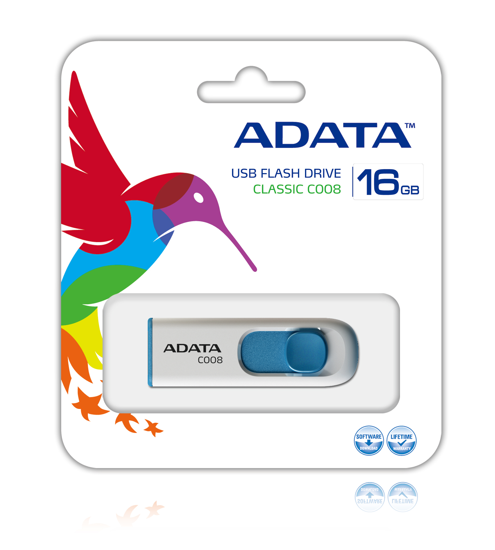 ADATA C008 USB flash meghajtó 16 GB USB A típus 2.0 Kék, Fehér 2