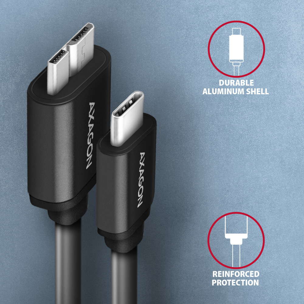 Axagon BUMM3-CM10AB Micro-B USB 3.0 - USB-C kábel, 1 m 3