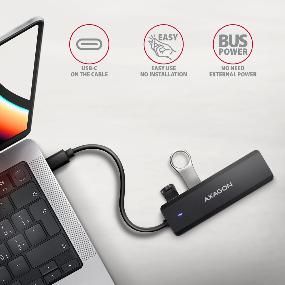 Axagon HUE-C1C USB-C utazó hub, 5 Gbps, fekete 3