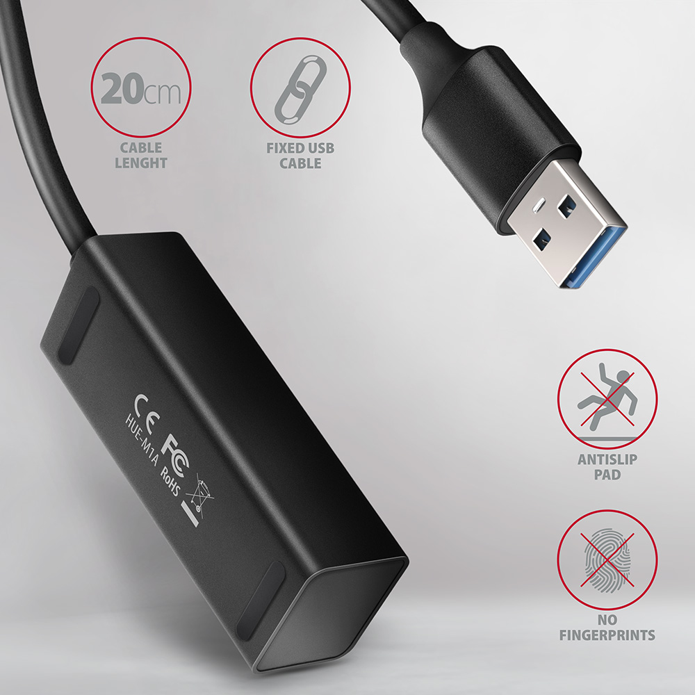 Axagon HUE-M1A 4 portos USB 3.2 mini hub, fém, fekete 4