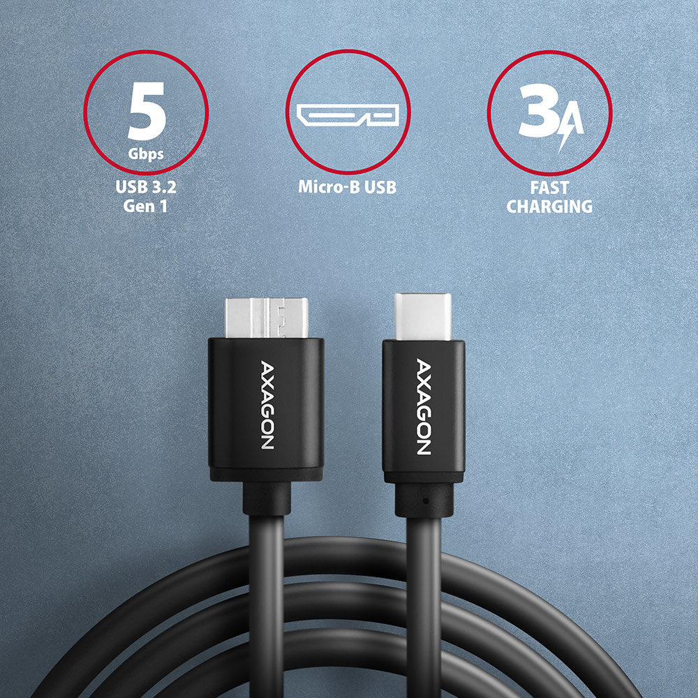 Axagon BUMM3-CM10AB Micro-B USB 3.0 - USB-C kábel, 1 m 2