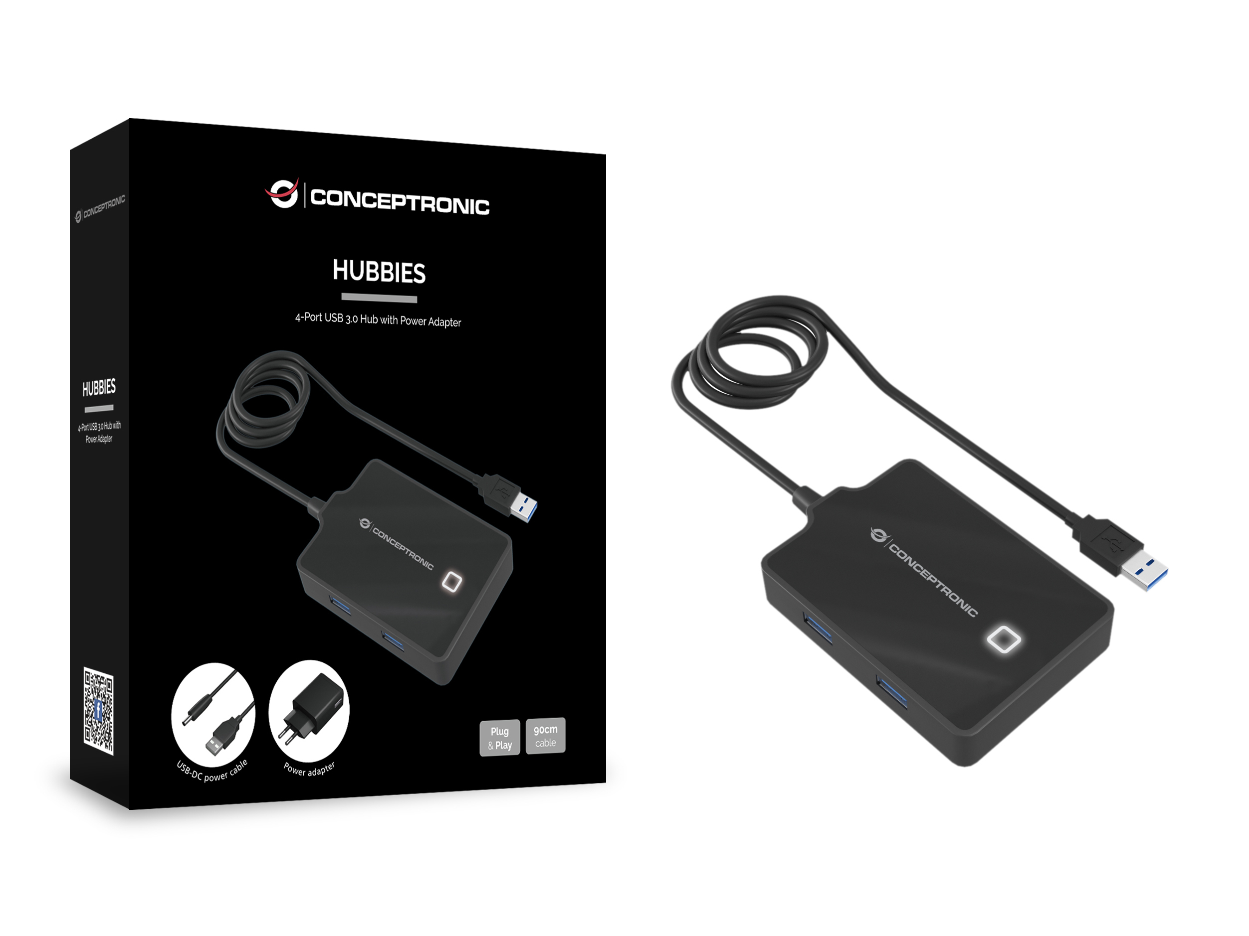 Conceptronic HUBBIES11BP aktív USB 3.0 hub, 4 port, tápegységgel 3