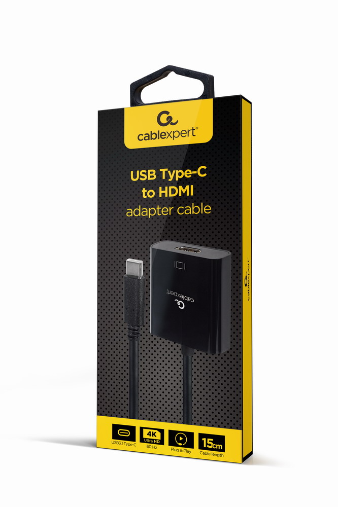 Gembird USB Type-C - HDMI adapter kábel, 4K 60Hz, 15 cm, fekete