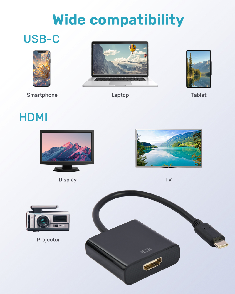 Gembird USB Type-C - HDMI adapter kábel, 4K 60Hz, 15 cm, fekete