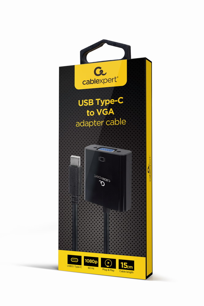 Gembird USB Type-C - VGA adapter kábel, 15 cm, fekete