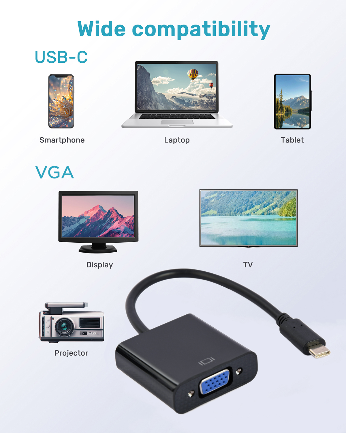 Gembird USB Type-C - VGA adapter kábel, 15 cm, fekete